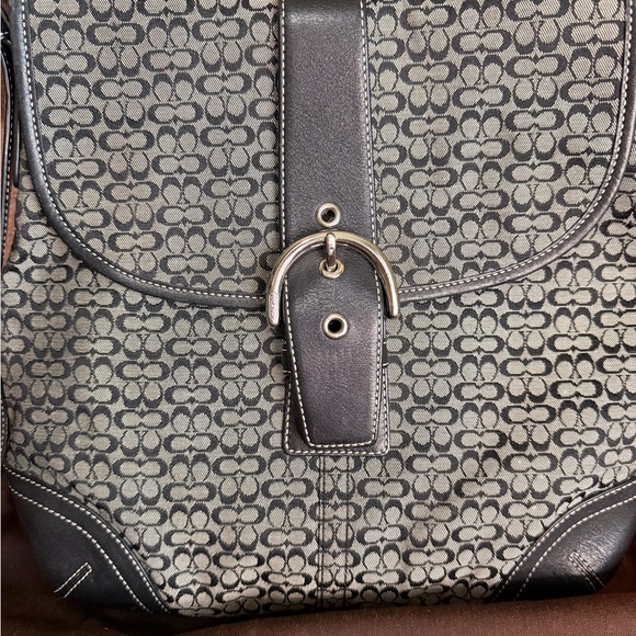 COACH Soho Signature Gray Black Jacquard bag & Silver Buckle